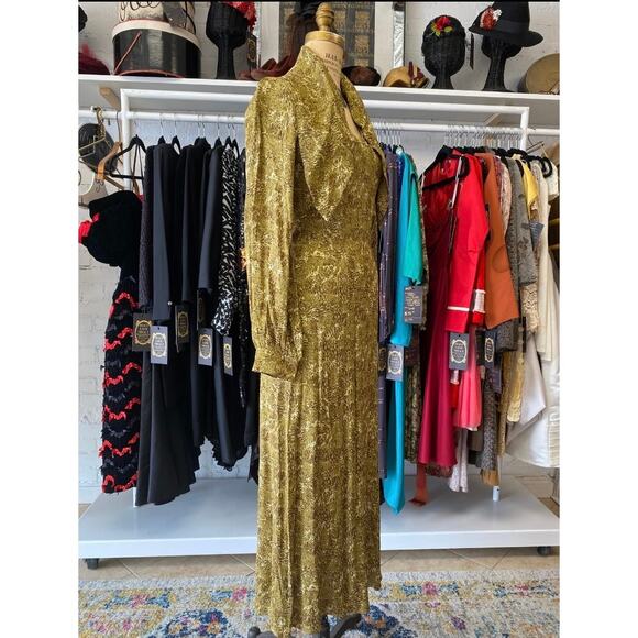 & other stories snake skin green rayon dress long sleeve tie neck nwt 1930 style - Picture 6 of 11